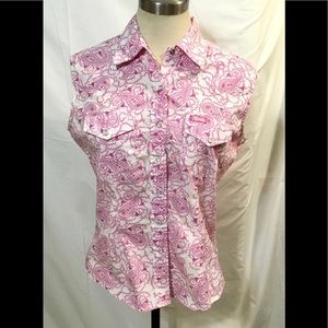 Cowgirl Hardware Pink & White Sleeveless Snap Front Top